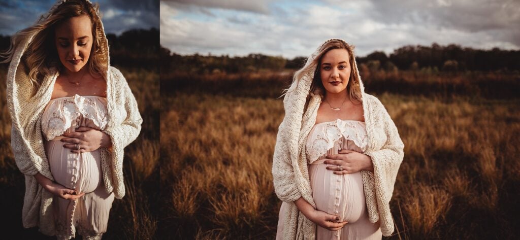 Joyful maternity session with partner laughing and embracing in golden field, celebrating pregnancy